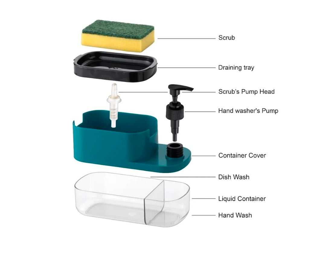 3 In 1 Soap Dispenser With Sponge Holder & Pump