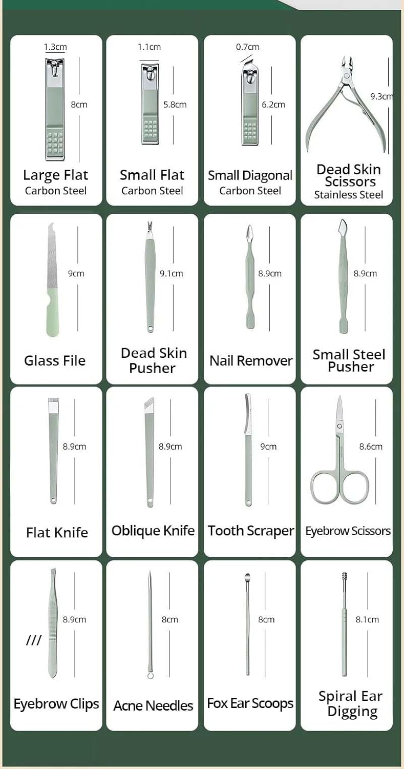 Multi-Color 16-in-1 Manicure Pedicure Set with Acne Remover Tools