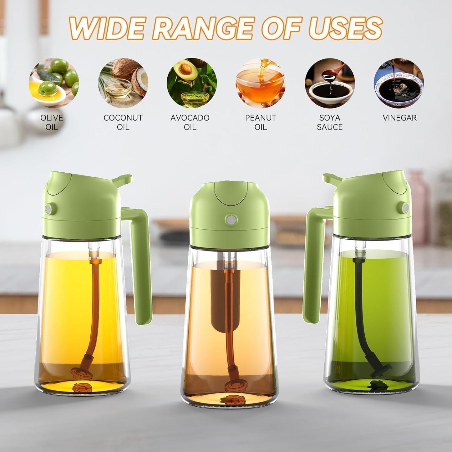 Glass Oil Sprayer & Dispenser Bottle – 500ml | Premium 2-in-1 Kitchen Oil Control Bottle.