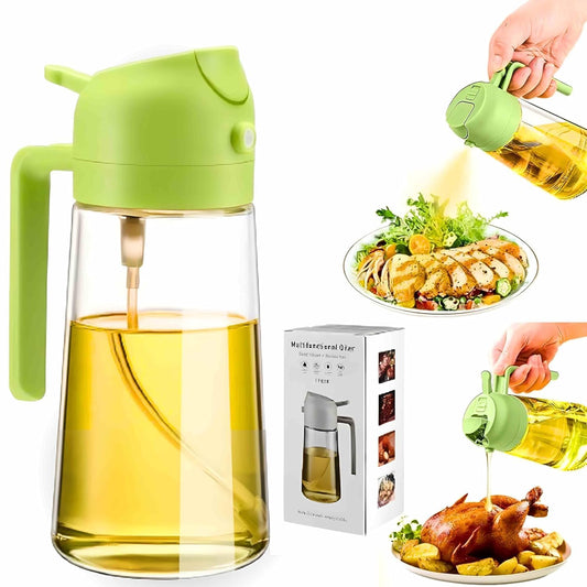 Glass Oil Sprayer & Dispenser Bottle – 500ml | Premium 2-in-1 Kitchen Oil Control Bottle.