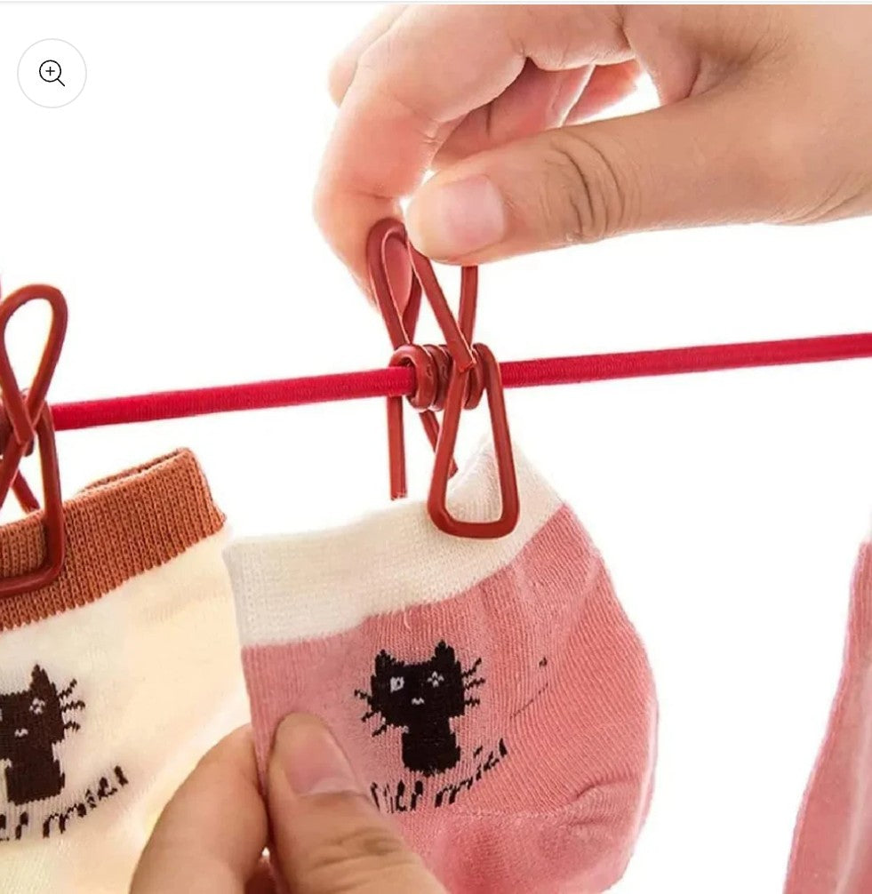 Elastic Clothes Drying Rope with 12 Heavy-Duty Clips & Metal Hooks – Ultra-Stretch, Portable & Travel Essential (Pack of 2)